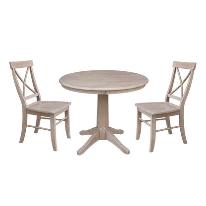 International Concepts (Set of 3 Pcs) -36in Round Top Ped Table with 2 X-Back Chairs in Washed Gray Taupe Finish - K09-36RT-27B-C613-2 veiw 1