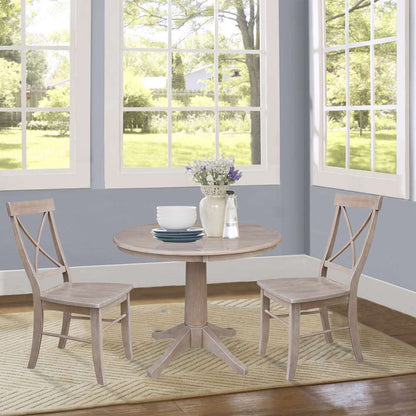 International Concepts (Set of 3 Pcs) -36in Round Top Ped Table with 2 X-Back Chairs in Washed Gray Taupe Finish - K09-36RT-27B-C613-2 veiw 2