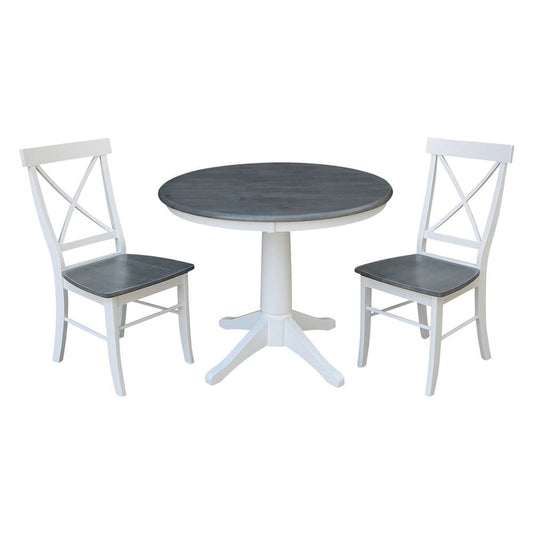 International Concepts (Set of 3 Pcs) -36in Round Top Ped Table with 2 X-Back Chairs in White/Heather Gray Finish - K05-36RT-27B-C613-2 veiw 1