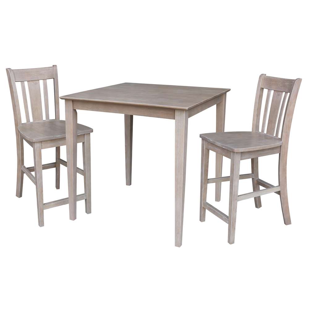 International Concepts (Set of 3 Pcs) - 36X36 Counter Height Dining Table with 2 San Remo Counter Height Stools in Washed Gray Taupe Finish - K09-3636-S102-2 veiw 1