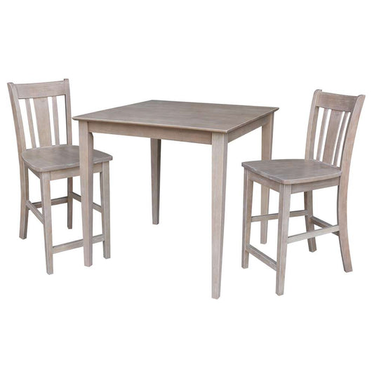 International Concepts (Set of 3 Pcs) - 36X36 Counter Height Dining Table with 2 San Remo Counter Height Stools in Washed Gray Taupe Finish - K09-3636-S102-2 veiw 1