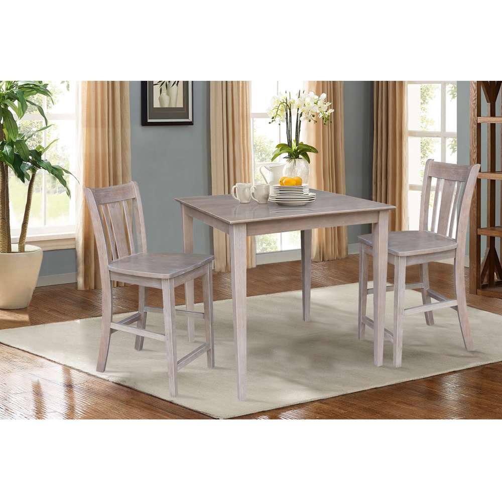 International Concepts (Set of 3 Pcs) - 36X36 Counter Height Dining Table with 2 San Remo Counter Height Stools in Washed Gray Taupe Finish - K09-3636-S102-2 veiw 2