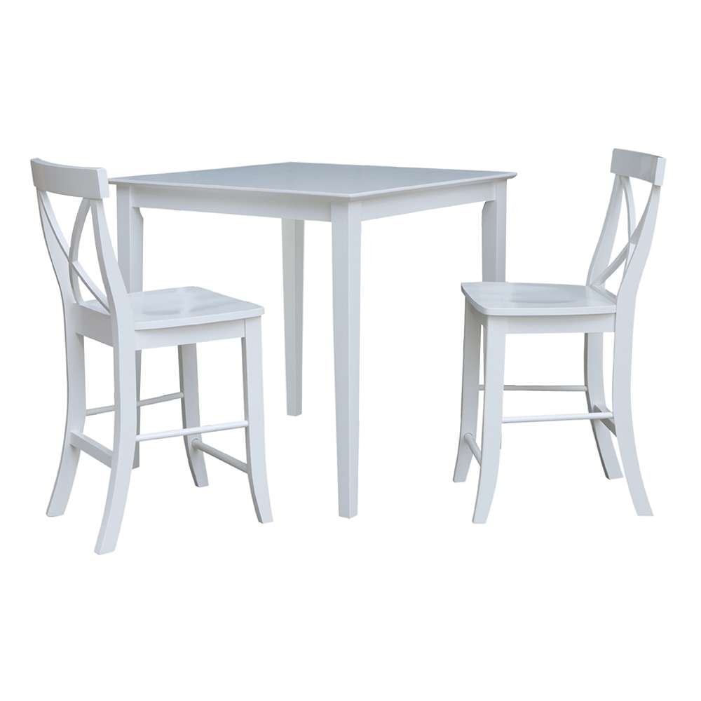 International Concepts (Set of 3 Pcs) - 36X36 Counter Height Dining Table with 2 X-Back Counter Height Stools in White Finish - K08-3636-S6132-2 veiw 1