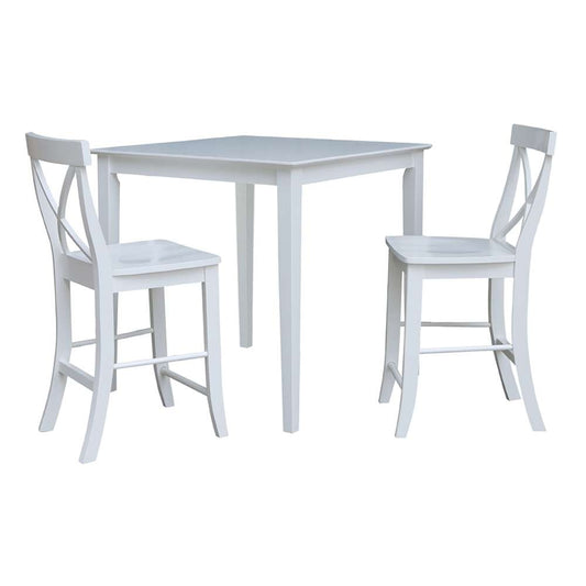 International Concepts (Set of 3 Pcs) - 36X36 Counter Height Dining Table with 2 X-Back Counter Height Stools in White Finish - K08-3636-S6132-2 veiw 1