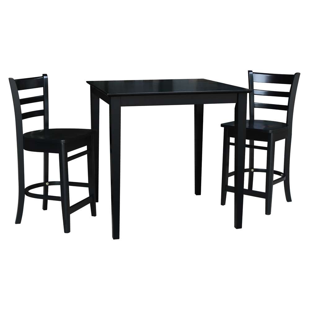 International Concepts (Set of 3 Pcs) - 36X36 Counter Height Table with 2 Counter Height Stools in Black Finish - K46-3636-S6172-2 veiw 1