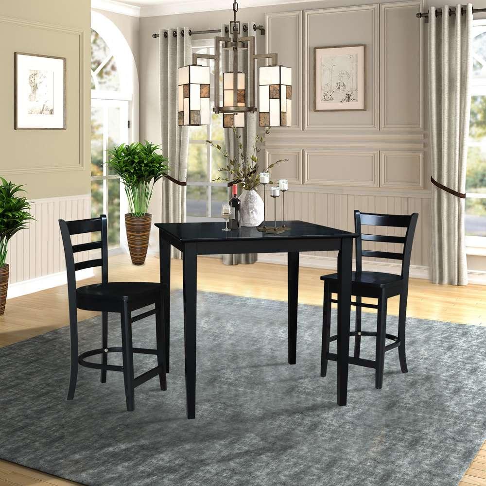 International Concepts (Set of 3 Pcs) - 36X36 Counter Height Table with 2 Counter Height Stools in Black Finish - K46-3636-S6172-2 veiw 2