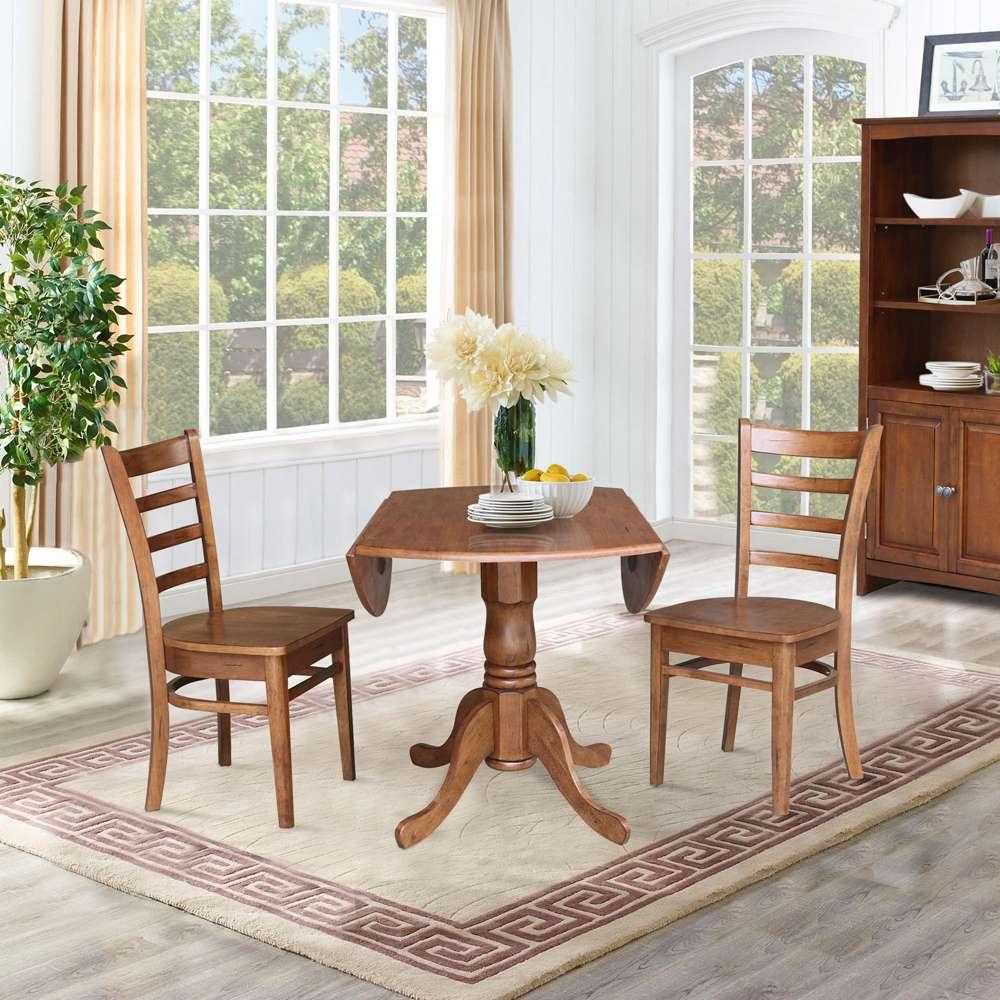 International Concepts (Set of 3 Pcs) - 42in Dual Drop Leaf Table with 2 Emily Side Chairs in Distressed Oak Finish - K42-42DP-C617P veiw 5