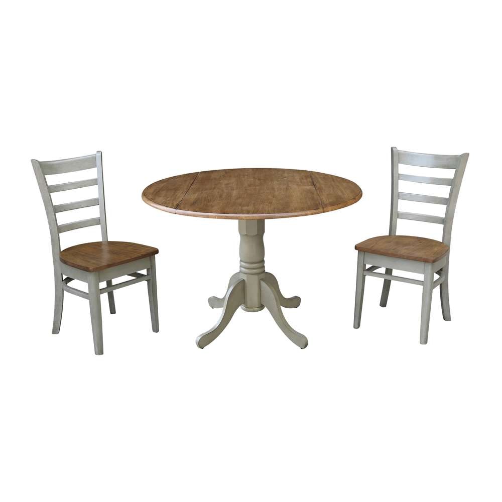 International Concepts (Set of 3 Pcs) - 42in Dual Drop Leaf Table with 2 Emily Side Chairs in Hickory/Stone Finish - K41-42DP-C617P veiw 1