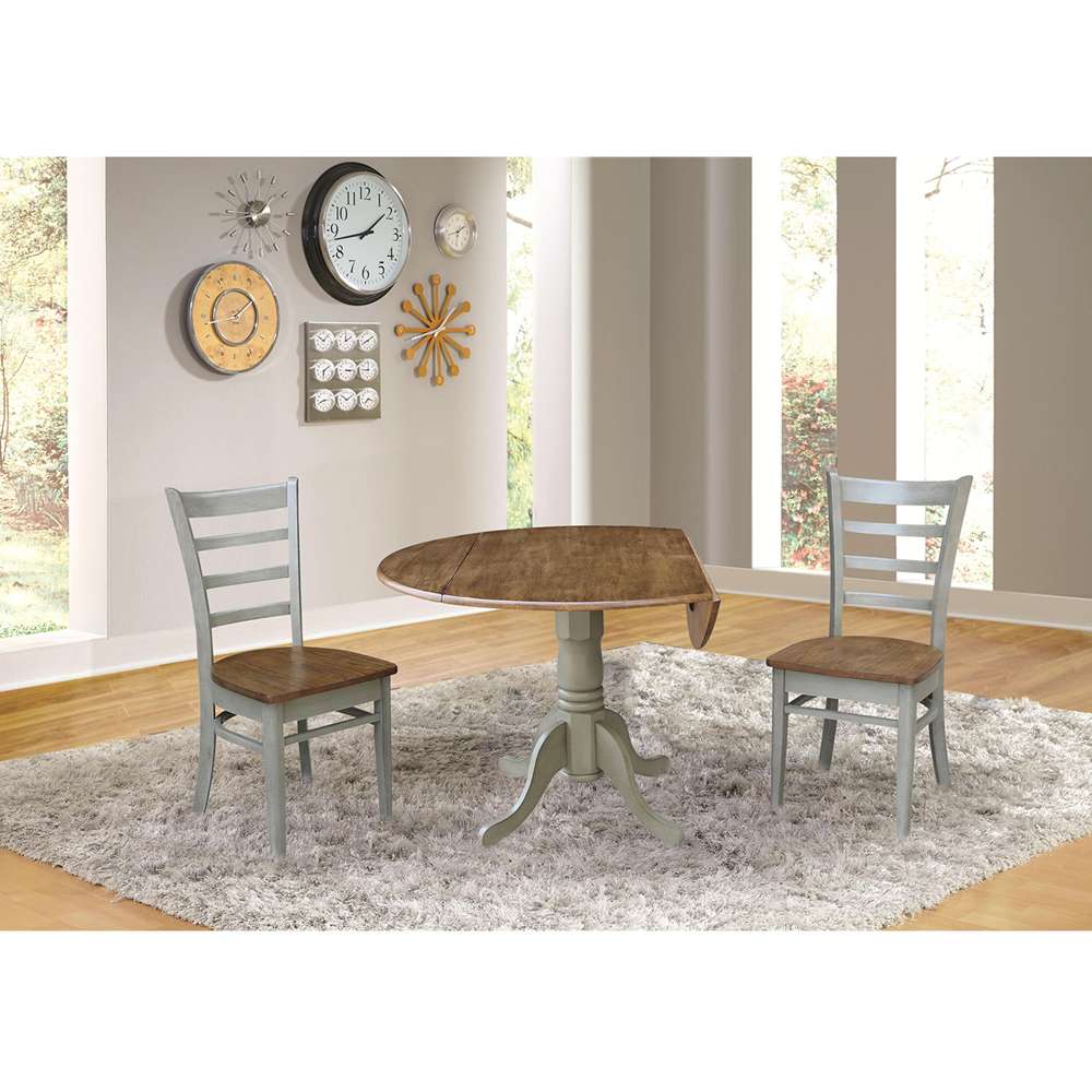 International Concepts (Set of 3 Pcs) - 42in Dual Drop Leaf Table with 2 Emily Side Chairs in Hickory/Stone Finish - K41-42DP-C617P veiw 3