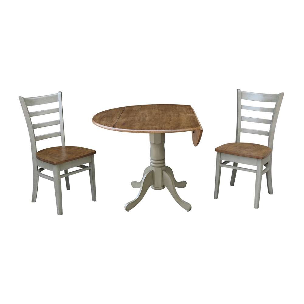 International Concepts (Set of 3 Pcs) - 42in Dual Drop Leaf Table with 2 Emily Side Chairs in Hickory/Stone Finish - K41-42DP-C617P veiw 4