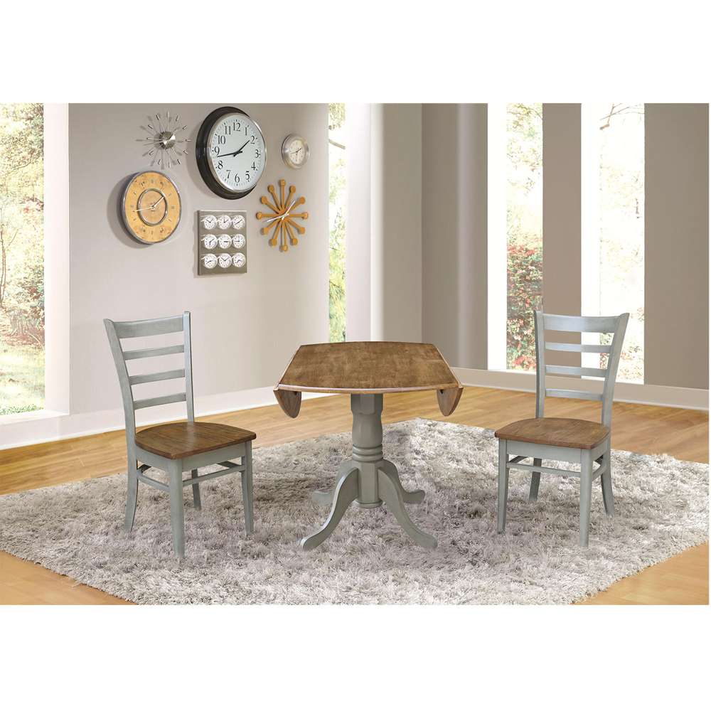 International Concepts (Set of 3 Pcs) - 42in Dual Drop Leaf Table with 2 Emily Side Chairs in Hickory/Stone Finish - K41-42DP-C617P veiw 7