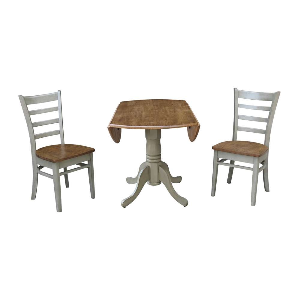 International Concepts (Set of 3 Pcs) - 42in Dual Drop Leaf Table with 2 Emily Side Chairs in Hickory/Stone Finish - K41-42DP-C617P veiw 8