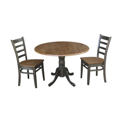 International Concepts (Set of 3 Pcs) - 42in Dual Drop Leaf Table with 2 Emily Side Chairs in Hickory/Washed Coal Finish - K45-42DP-C617P veiw 1