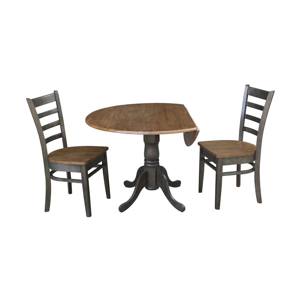 International Concepts (Set of 3 Pcs) - 42in Dual Drop Leaf Table with 2 Emily Side Chairs in Hickory/Washed Coal Finish - K45-42DP-C617P veiw 2