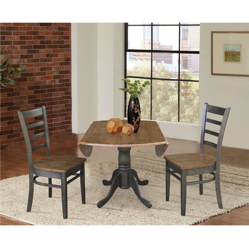 International Concepts (Set of 3 Pcs) - 42in Dual Drop Leaf Table with 2 Emily Side Chairs in Hickory/Washed Coal Finish - K45-42DP-C617P veiw 4