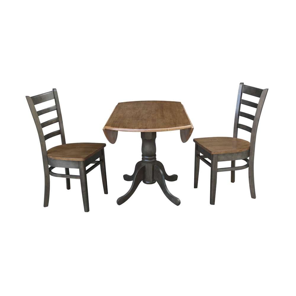 International Concepts (Set of 3 Pcs) - 42in Dual Drop Leaf Table with 2 Emily Side Chairs in Hickory/Washed Coal Finish - K45-42DP-C617P veiw 5