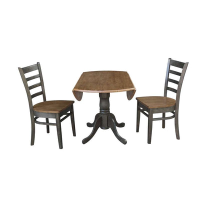 International Concepts (Set of 3 Pcs) - 42in Dual Drop Leaf Table with 2 Emily Side Chairs in Hickory/Washed Coal Finish - K45-42DP-C617P veiw 5
