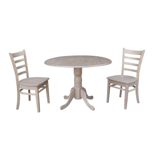 International Concepts (Set of 3 Pcs) - 42in Dual Drop Leaf Table with 2 Emily Side Chairs in Washed Gray Taupe Finish - K09-42DP-C617P veiw 1