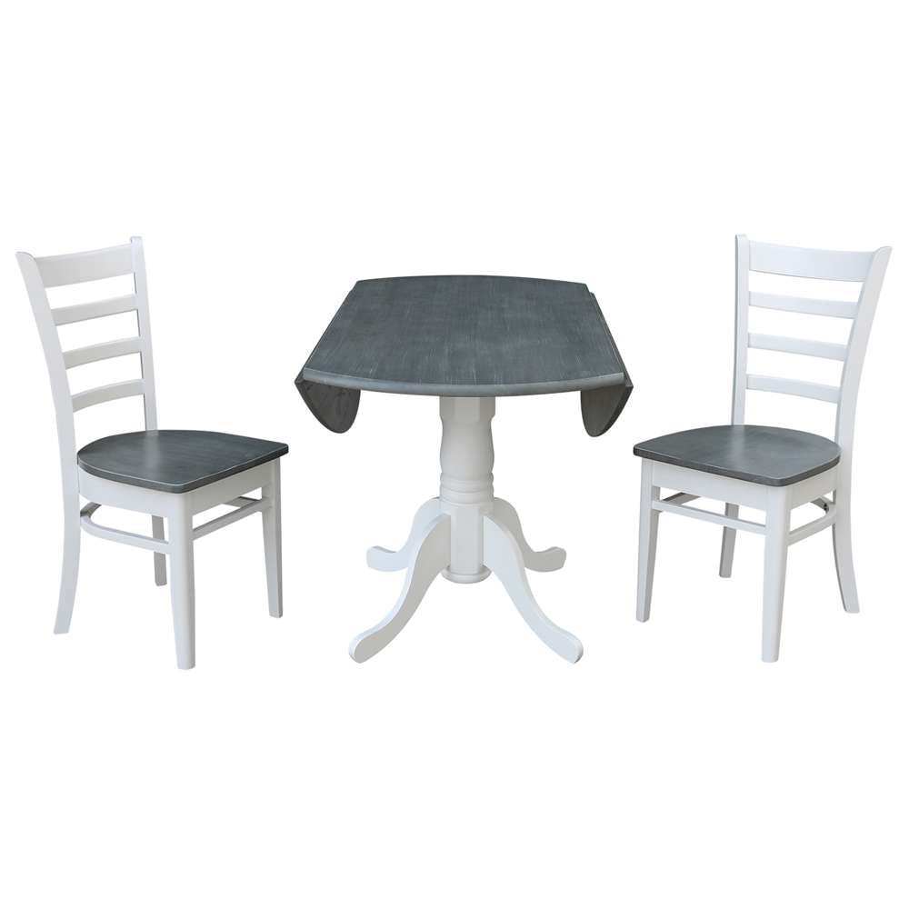 International Concepts (Set of 3 Pcs) - 42in Dual Drop Leaf Table with 2 Emily Side Chairs in White/Heather Gray Finish - K05-42DP-C617P veiw 1