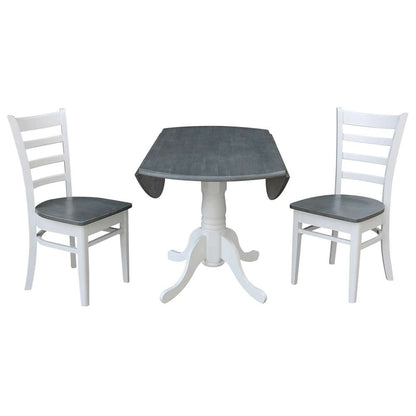 International Concepts (Set of 3 Pcs) - 42in Dual Drop Leaf Table with 2 Emily Side Chairs in White/Heather Gray Finish - K05-42DP-C617P veiw 1