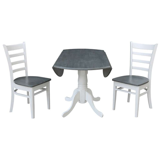 International Concepts (Set of 3 Pcs) - 42in Dual Drop Leaf Table with 2 Emily Side Chairs in White/Heather Gray Finish - K05-42DP-C617P veiw 1