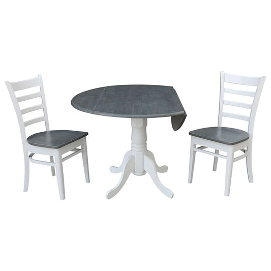 International Concepts (Set of 3 Pcs) - 42in Dual Drop Leaf Table with 2 Emily Side Chairs in White/Heather Gray Finish - K05-42DP-C617P veiw 2
