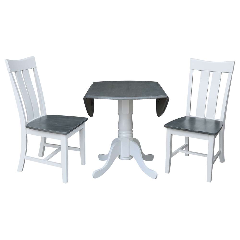 International Concepts (Set of 3 Pcs) - 42in Dual Drop Leaf Table with 2 Emily Side Chairs in White/Heather Gray Finish - K05-42DP-C617P veiw 3
