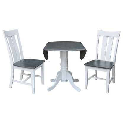 International Concepts (Set of 3 Pcs) - 42in Dual Drop Leaf Table with 2 Emily Side Chairs in White/Heather Gray Finish - K05-42DP-C617P veiw 3