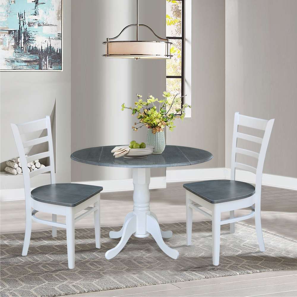 International Concepts (Set of 3 Pcs) - 42in Dual Drop Leaf Table with 2 Emily Side Chairs in White/Heather Gray Finish - K05-42DP-C617P veiw 4