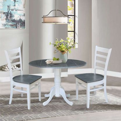 International Concepts (Set of 3 Pcs) - 42in Dual Drop Leaf Table with 2 Emily Side Chairs in White/Heather Gray Finish - K05-42DP-C617P veiw 4