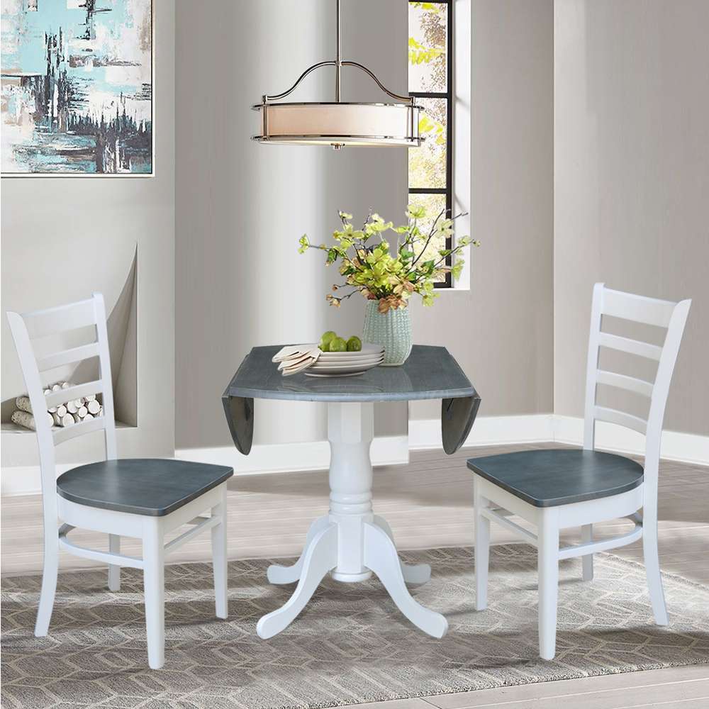 International Concepts (Set of 3 Pcs) - 42in Dual Drop Leaf Table with 2 Emily Side Chairs in White/Heather Gray Finish - K05-42DP-C617P veiw 5