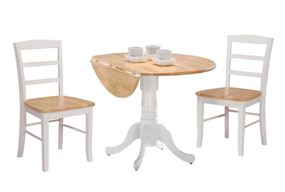 International Concepts (Set of 3 Pcs) - 42in Dual Drop Leaf Table with 2 Madrid Chairs in White/Natural Finish - K02-42DP-C2P-2 veiw 2