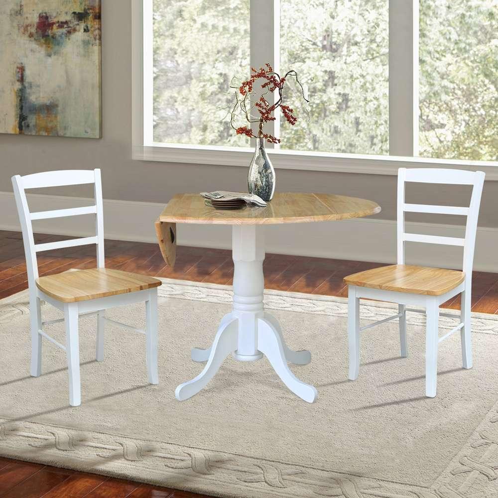 International Concepts (Set of 3 Pcs) - 42in Dual Drop Leaf Table with 2 Madrid Chairs in White/Natural Finish - K02-42DP-C2P-2 veiw 4