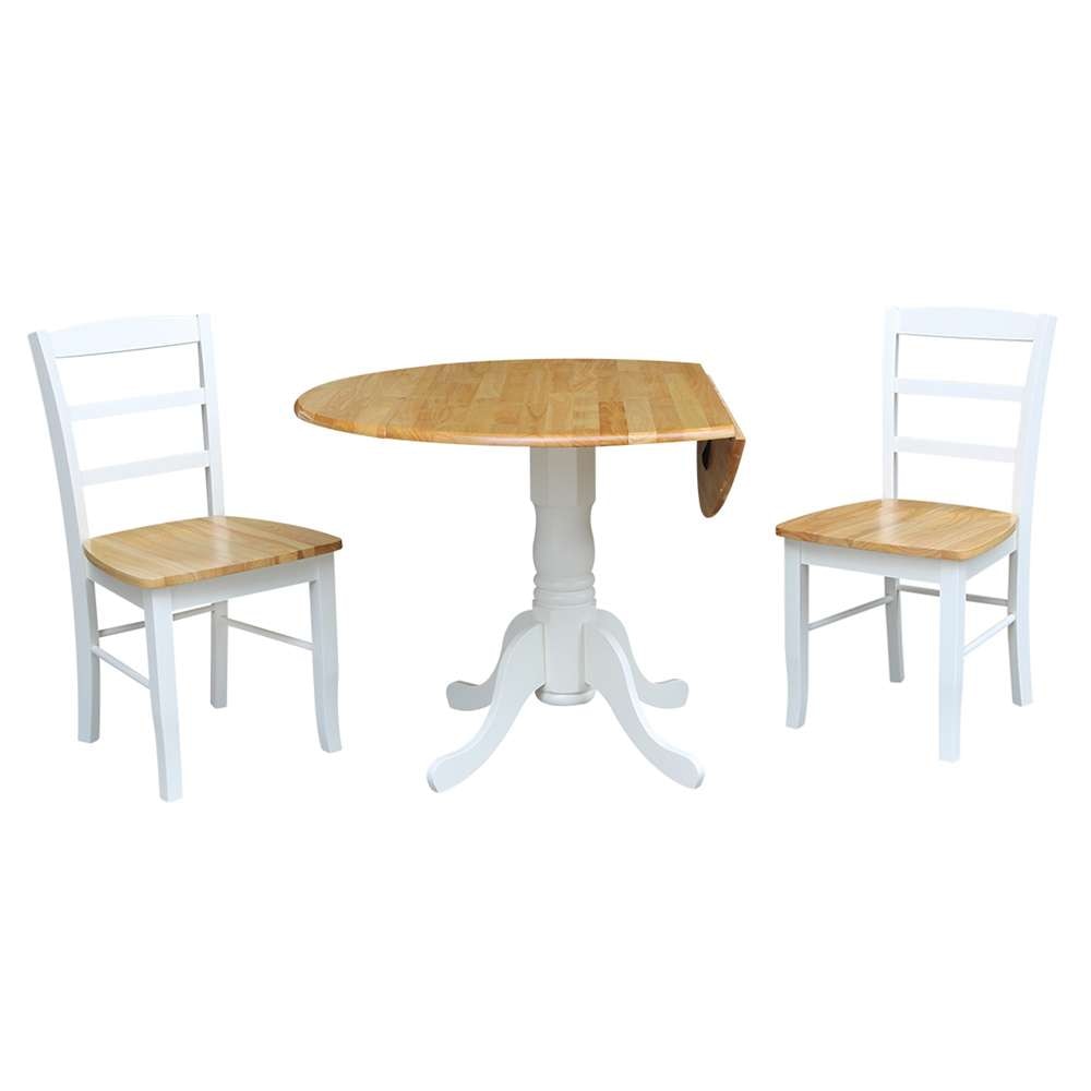 International Concepts (Set of 3 Pcs) - 42in Dual Drop Leaf Table with 2 Madrid Chairs in White/Natural Finish - K02-42DP-C2P-2 veiw 5