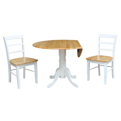 International Concepts (Set of 3 Pcs) - 42in Dual Drop Leaf Table with 2 Madrid Chairs in White/Natural Finish - K02-42DP-C2P-2 veiw 5