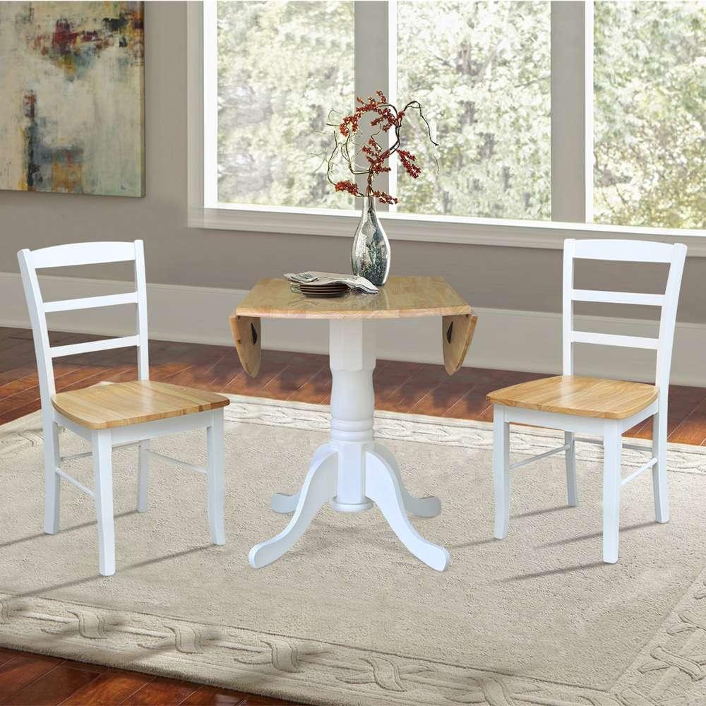 International Concepts (Set of 3 Pcs) - 42in Dual Drop Leaf Table with 2 Madrid Chairs in White/Natural Finish - K02-42DP-C2P-2 veiw 6