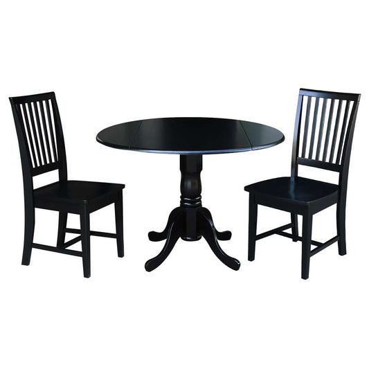 International Concepts (Set of 3 Pcs) - 42in Dual Drop Leaf Table with 2 Mission Chairs in Black Finish - K46-42DP-C265-2 veiw 1
