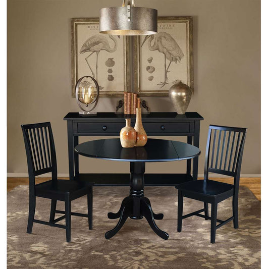 International Concepts (Set of 3 Pcs) - 42in Dual Drop Leaf Table with 2 Mission Chairs in Black Finish - K46-42DP-C265-2 veiw 2