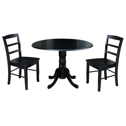 International Concepts (Set of 3 Pcs) - 42in Dual Drop Leaf Table with 2 RTA Chairs in Black Finish - K46-42DP-C2P veiw 1