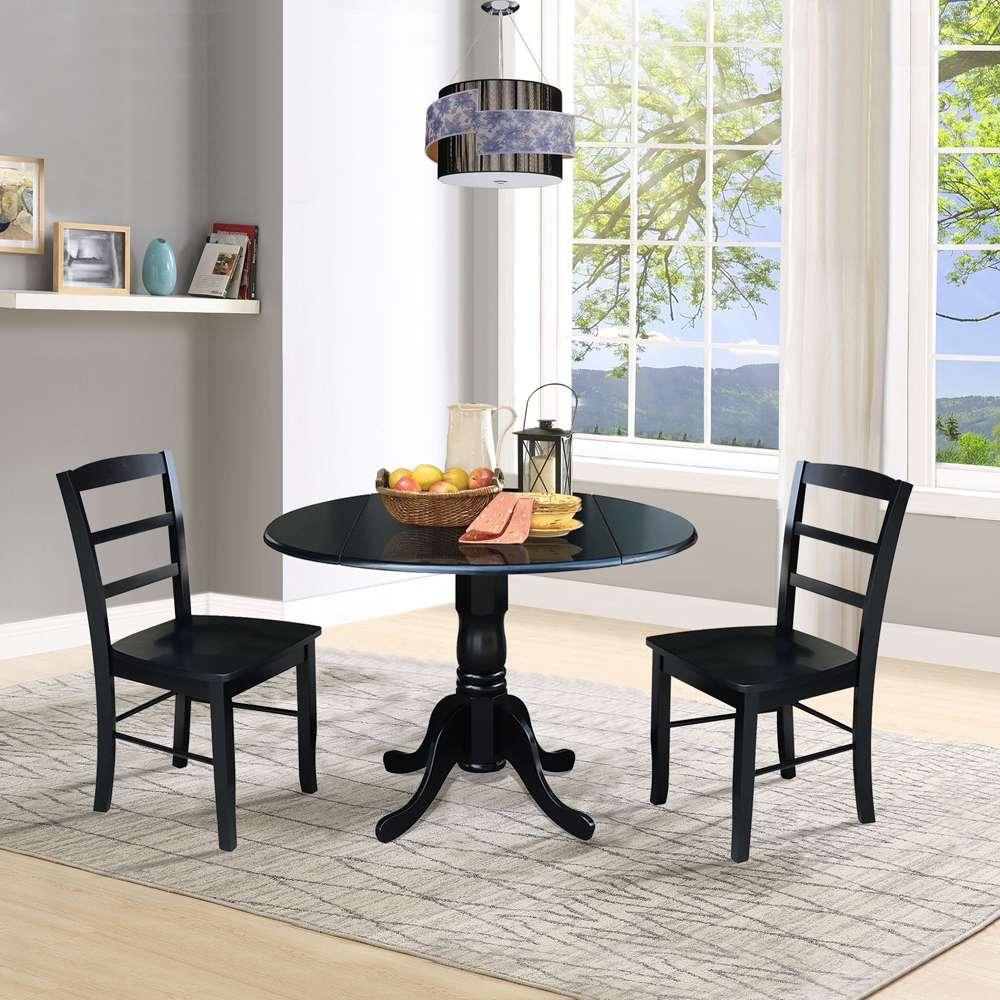 International Concepts (Set of 3 Pcs) - 42in Dual Drop Leaf Table with 2 RTA Chairs in Black Finish - K46-42DP-C2P veiw 2