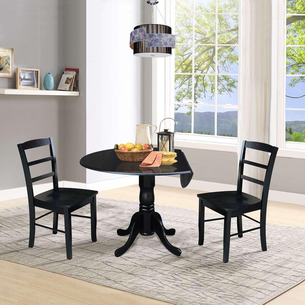 International Concepts (Set of 3 Pcs) - 42in Dual Drop Leaf Table with 2 RTA Chairs in Black Finish - K46-42DP-C2P veiw 3
