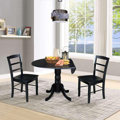 International Concepts (Set of 3 Pcs) - 42in Dual Drop Leaf Table with 2 RTA Chairs in Black Finish - K46-42DP-C2P veiw 3