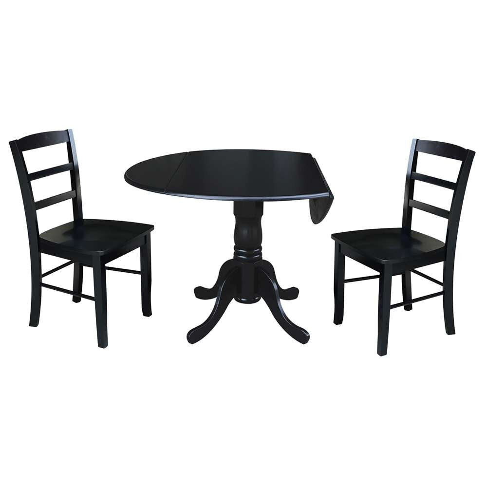 International Concepts (Set of 3 Pcs) - 42in Dual Drop Leaf Table with 2 RTA Chairs in Black Finish - K46-42DP-C2P veiw 4