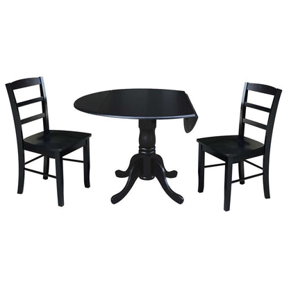 International Concepts (Set of 3 Pcs) - 42in Dual Drop Leaf Table with 2 RTA Chairs in Black Finish - K46-42DP-C2P veiw 4