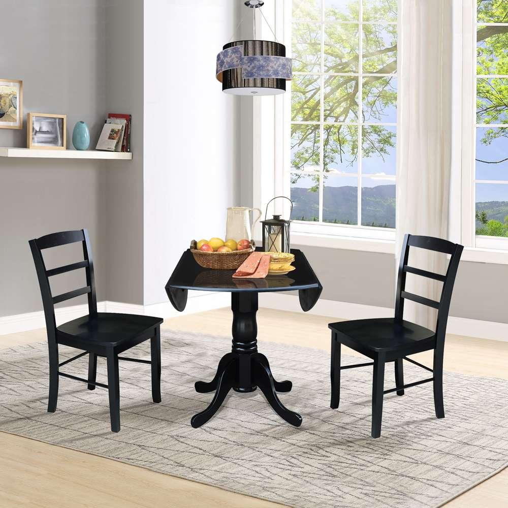 International Concepts (Set of 3 Pcs) - 42in Dual Drop Leaf Table with 2 RTA Chairs in Black Finish - K46-42DP-C2P veiw 5