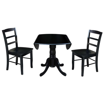 International Concepts (Set of 3 Pcs) - 42in Dual Drop Leaf Table with 2 RTA Chairs in Black Finish - K46-42DP-C2P veiw 6