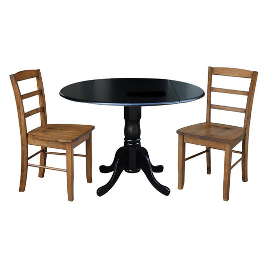 International Concepts (Set of 3 Pcs) - 42in Dual Drop Leaf Table with 2 RTA Chairs in Black Finish - K46-42DP-C59-2P veiw 1