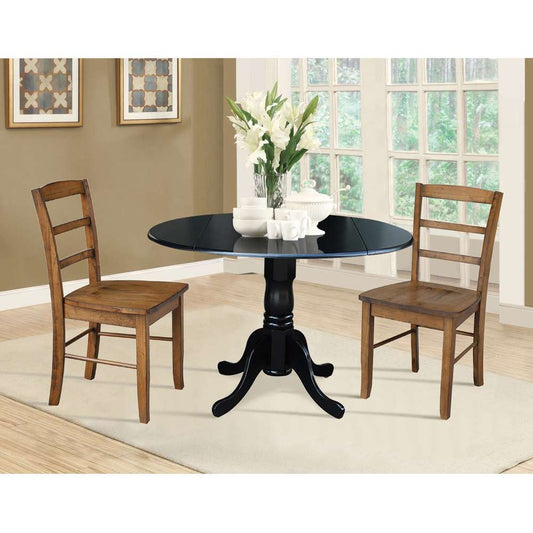 International Concepts (Set of 3 Pcs) - 42in Dual Drop Leaf Table with 2 RTA Chairs in Black Finish - K46-42DP-C59-2P veiw 2