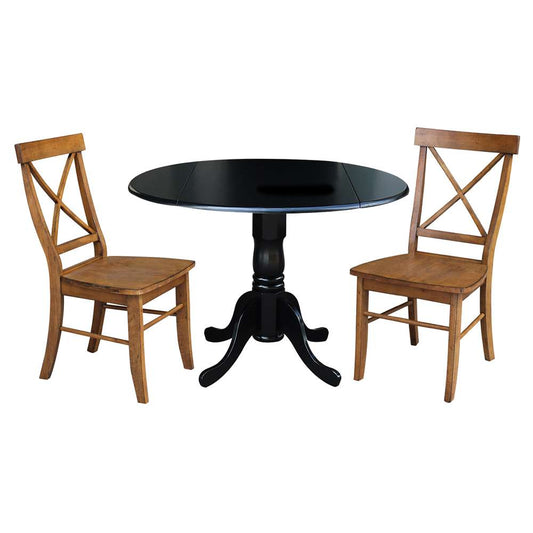 International Concepts (Set of 3 Pcs) - 42in Dual Drop Leaf Table with 2 RTA Chairs in Black Finish - K46-42DP-C59-613P veiw 1