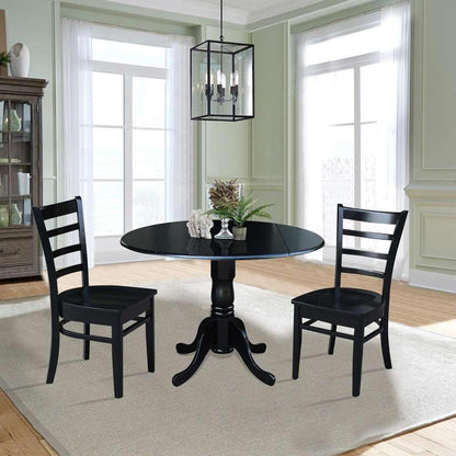 International Concepts (Set of 3 Pcs) - 42in Dual Drop Leaf Table with 2 RTA Chairs in Black Finish - K46-42DP-C617P veiw 2